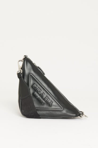 Black Leather Preowned Triangle Shoulder Bag