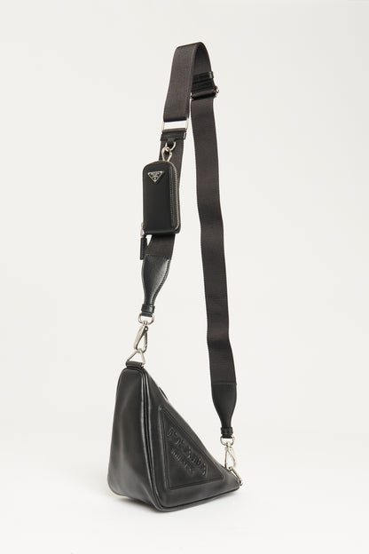 Black Leather Preowned Triangle Shoulder Bag