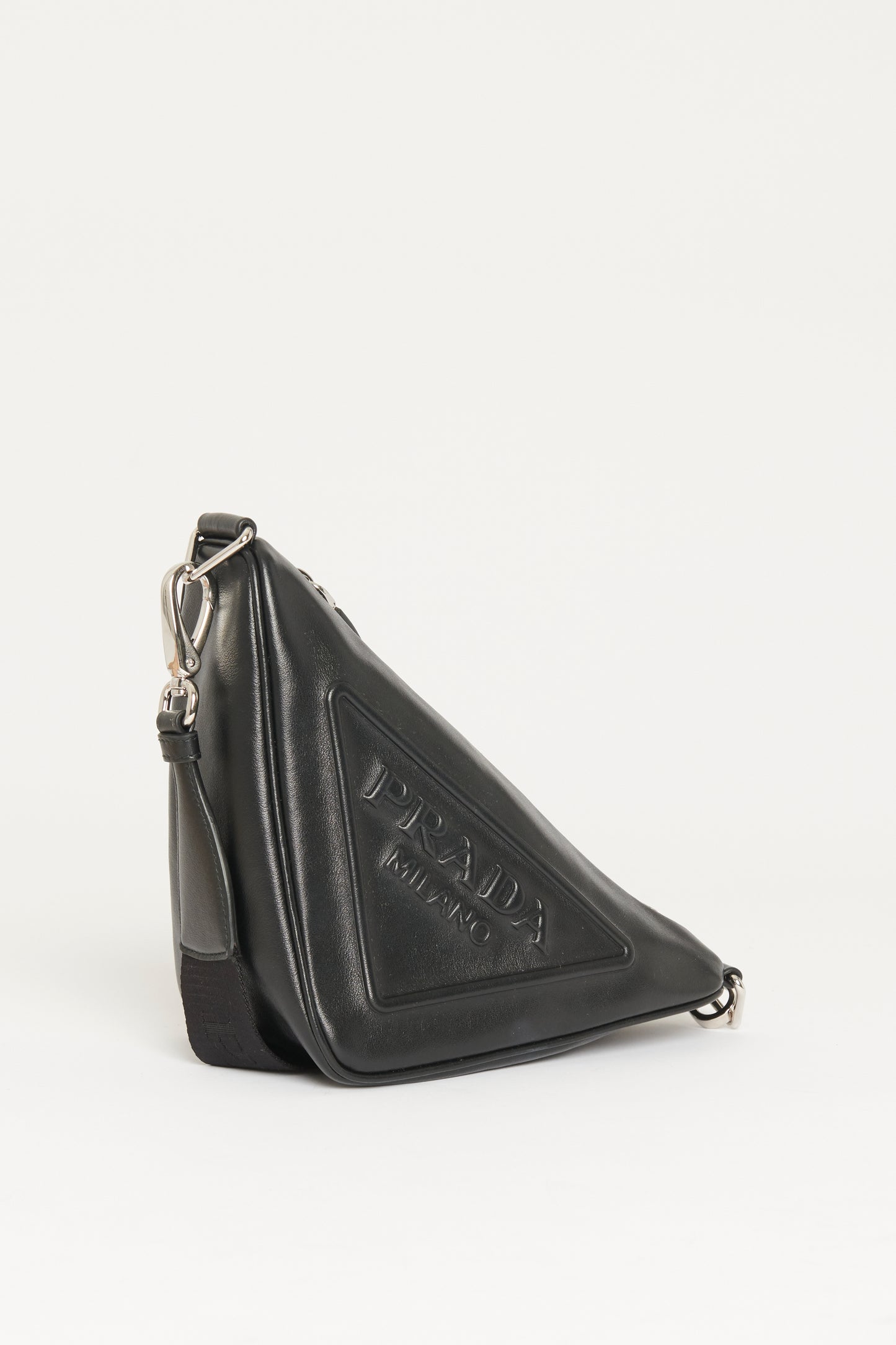 Black Leather Preowned Triangle Shoulder Bag