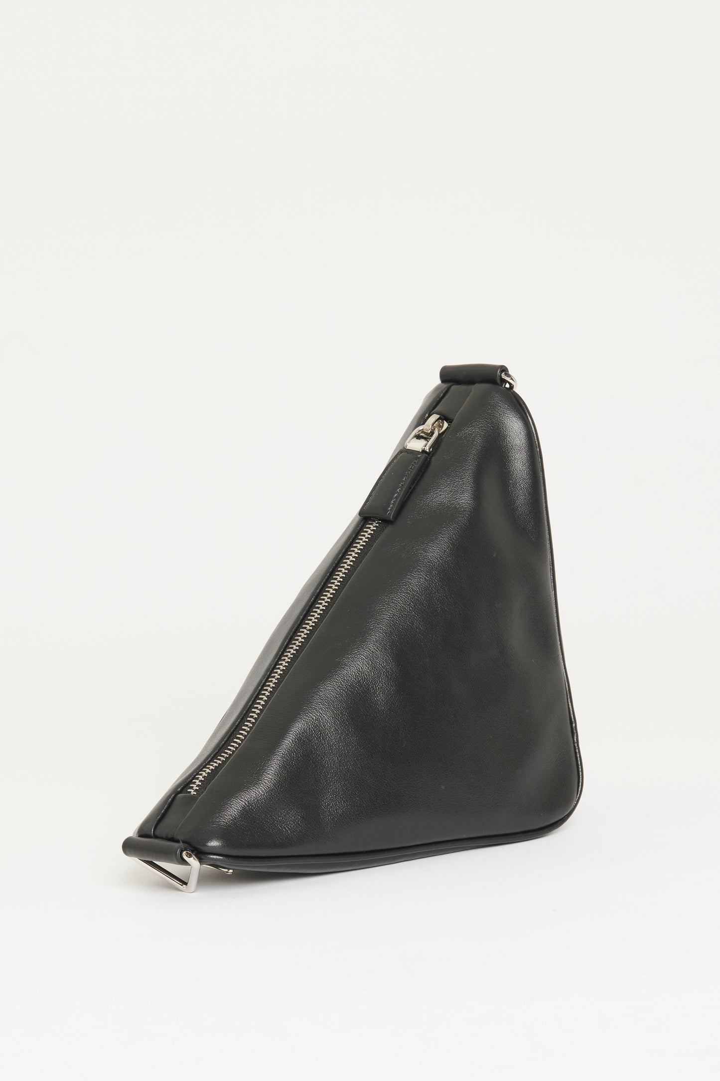 Black Leather Preowned Triangle Shoulder Bag