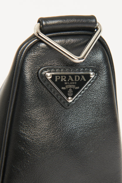 Black Leather Preowned Triangle Shoulder Bag