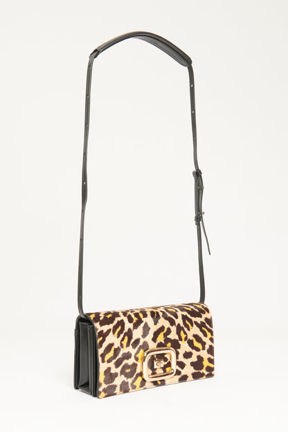 Beige Pony Hair Leopard Print Preowned Crossbody Bag
