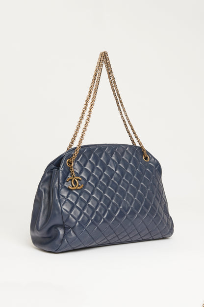 2010 Blue Calfskin Preowned Quilted Large Just Mademoiselle Tote Bag