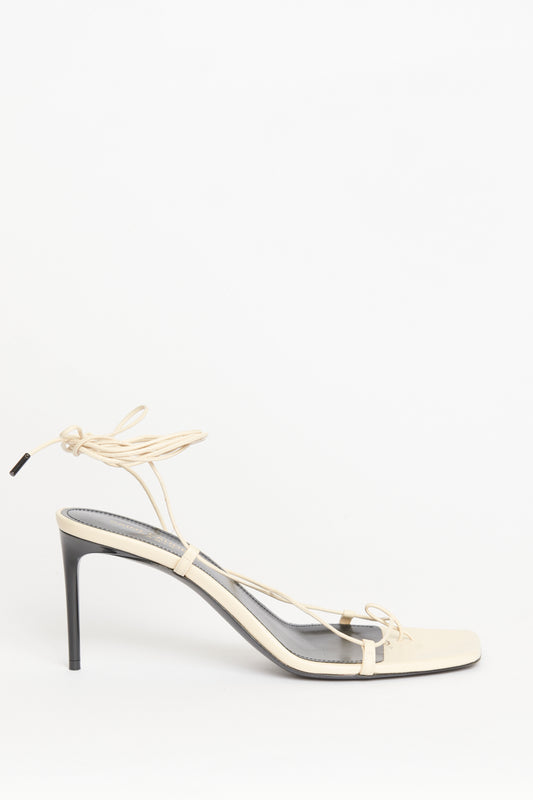 Cream Leather Preowned Lace Up Heeled Sandals