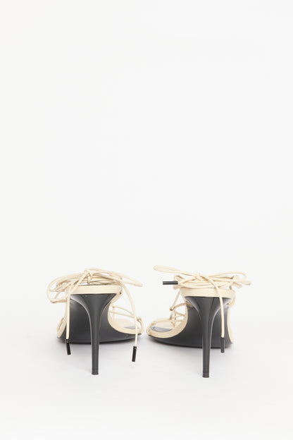 Cream Leather Preowned Lace Up Heeled Sandals