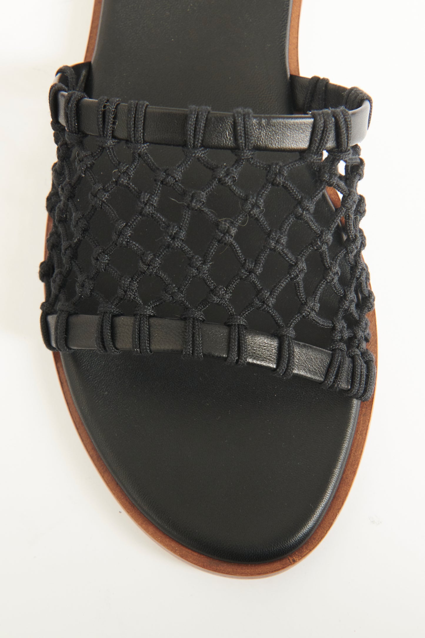 Black Leather Preowned Woven Neo Flats