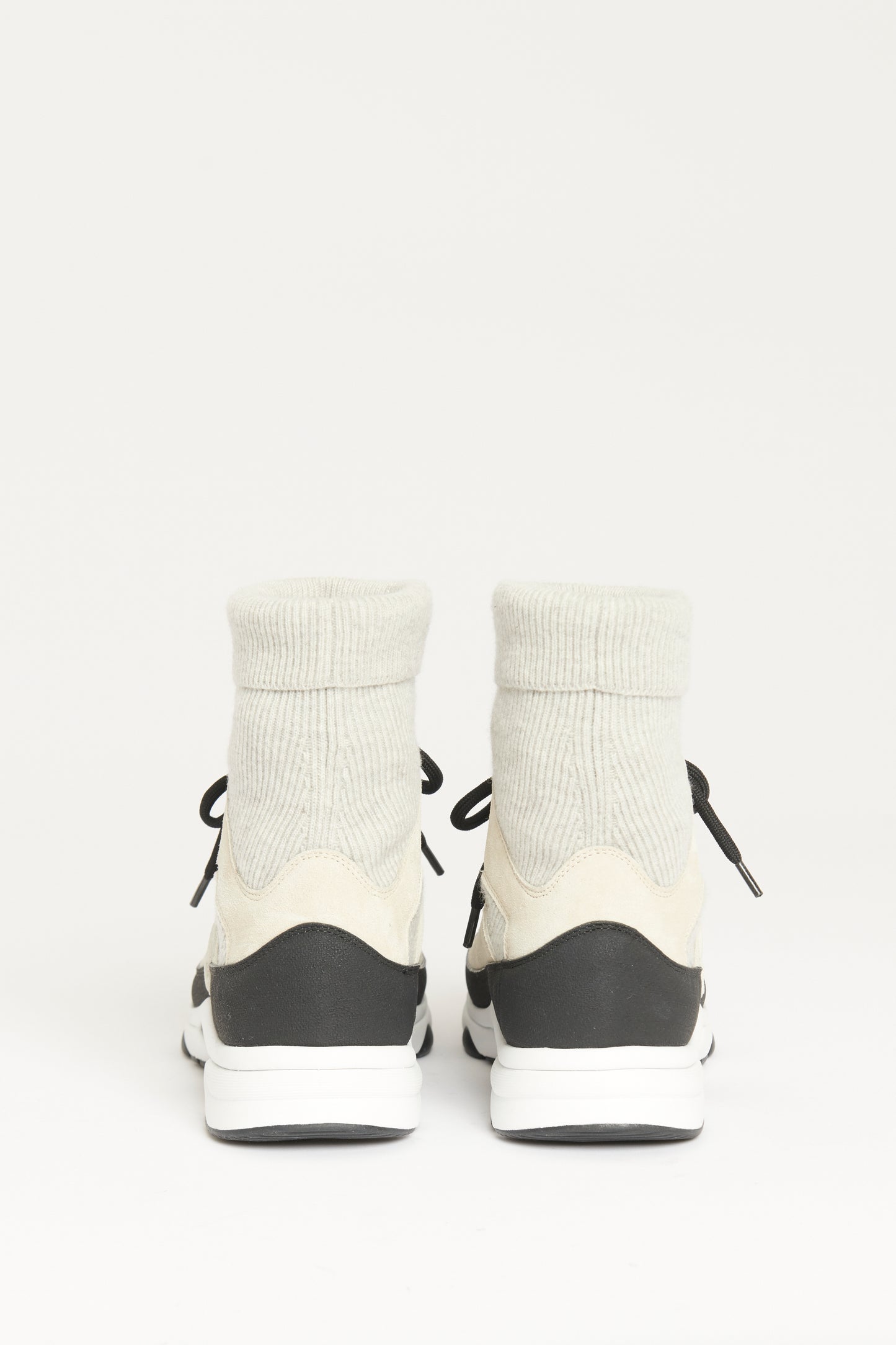 Taupe Suede & Leather Preowned Lace Up Sock Trainers