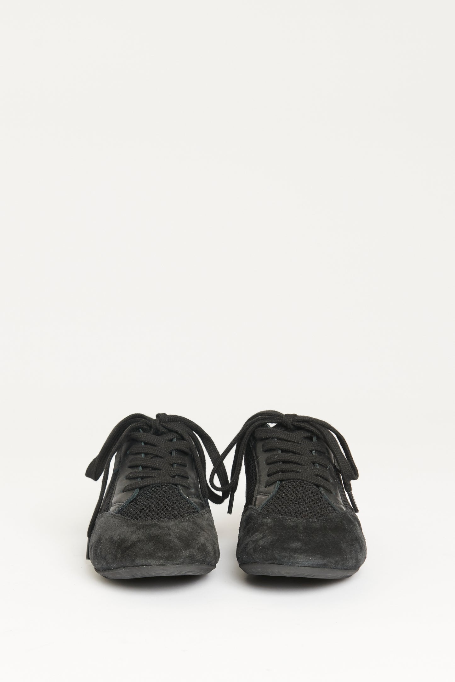 Black Canvas & Suede Preowned Bonnie Lace Up Trainers