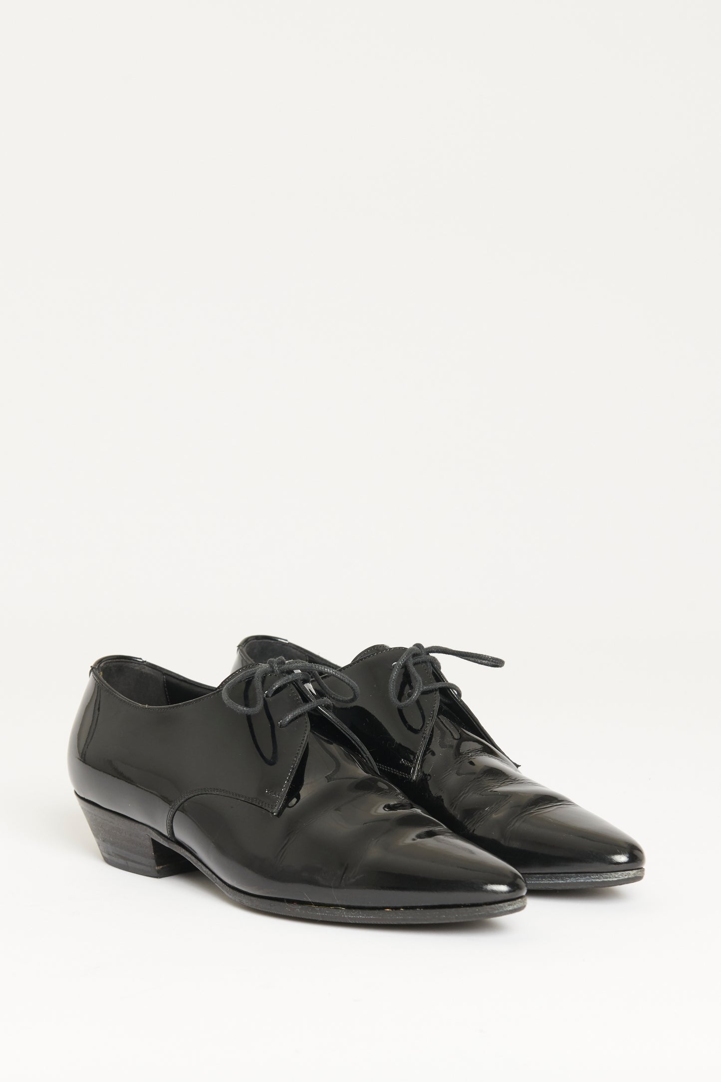 Black Patent Leather Preowned Leon Pointed Toe Oxford Flats