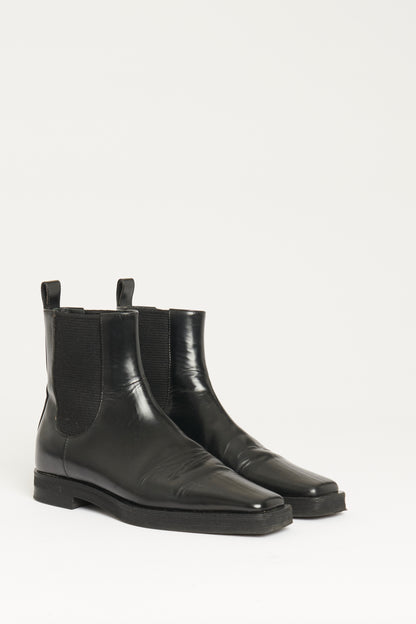 Black Leather Preowned The Ankle Flat Boots