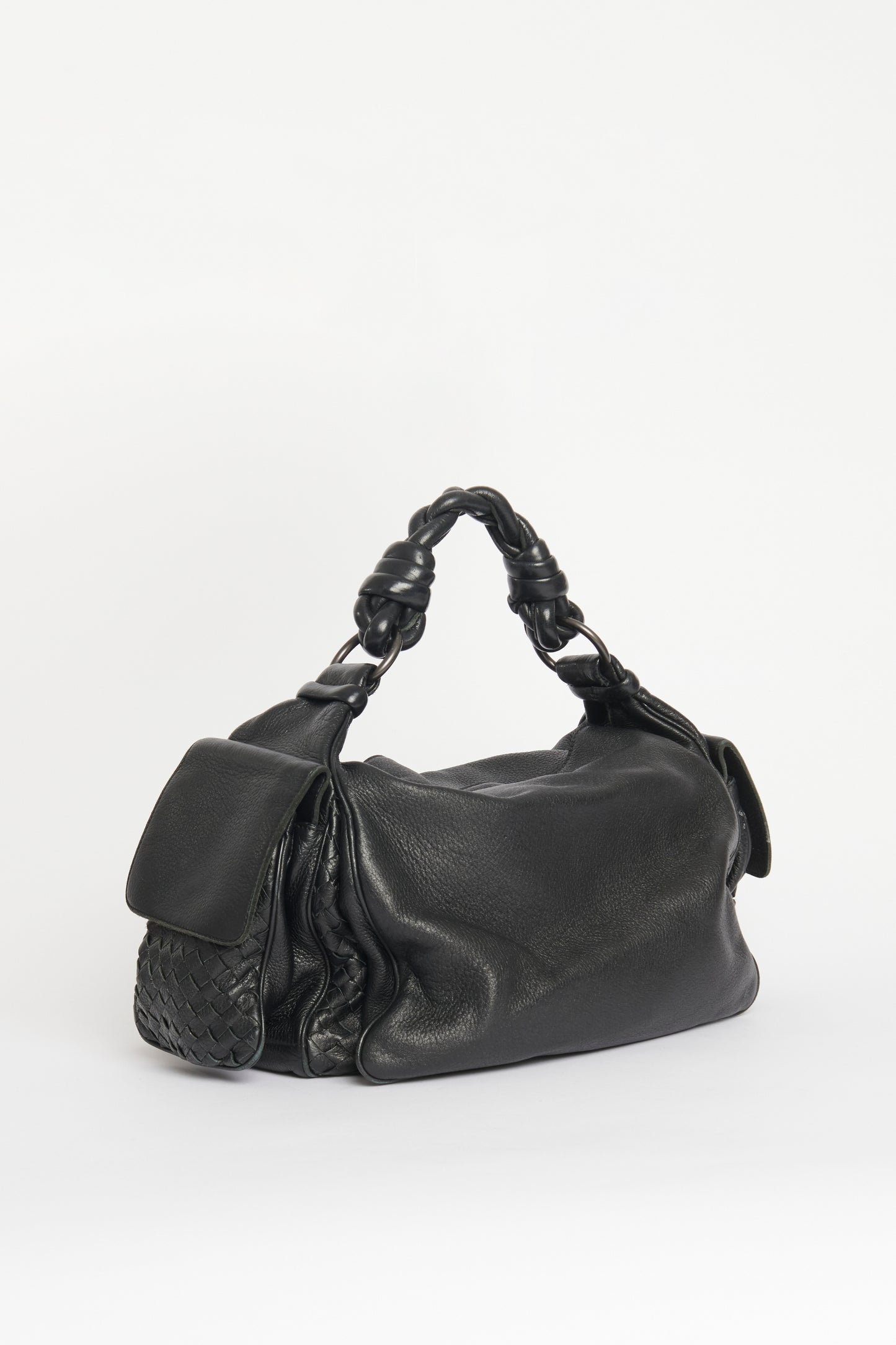 2017 Black Leather Preowned Cocker Intrecciato Hobo Shoulder Bag