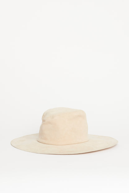 Beige Goat Suede Preowned Wide Brimmed Hat