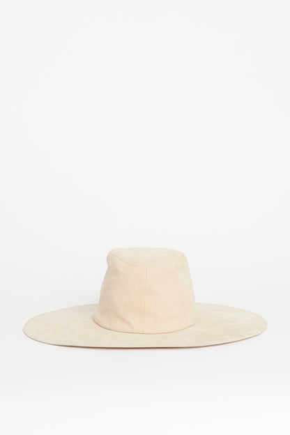 Beige Goat Suede Preowned Wide Brimmed Hat