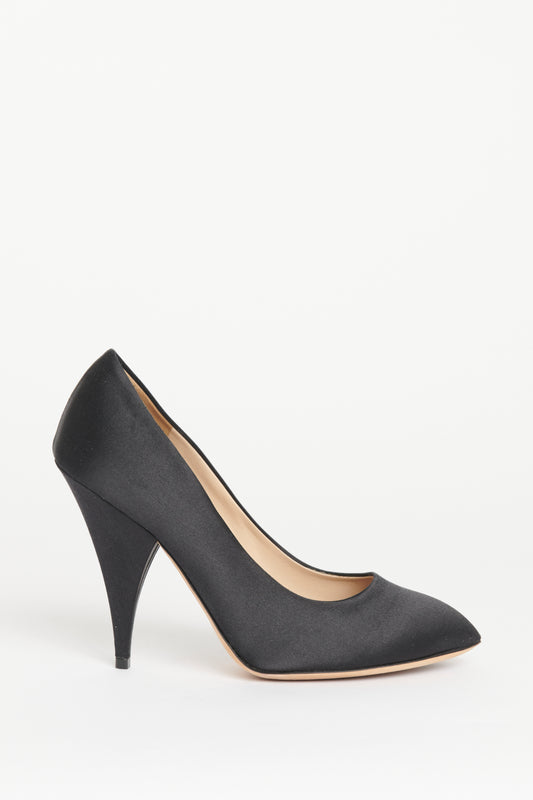 Black Satin Preowned Pointed Toe Pumps