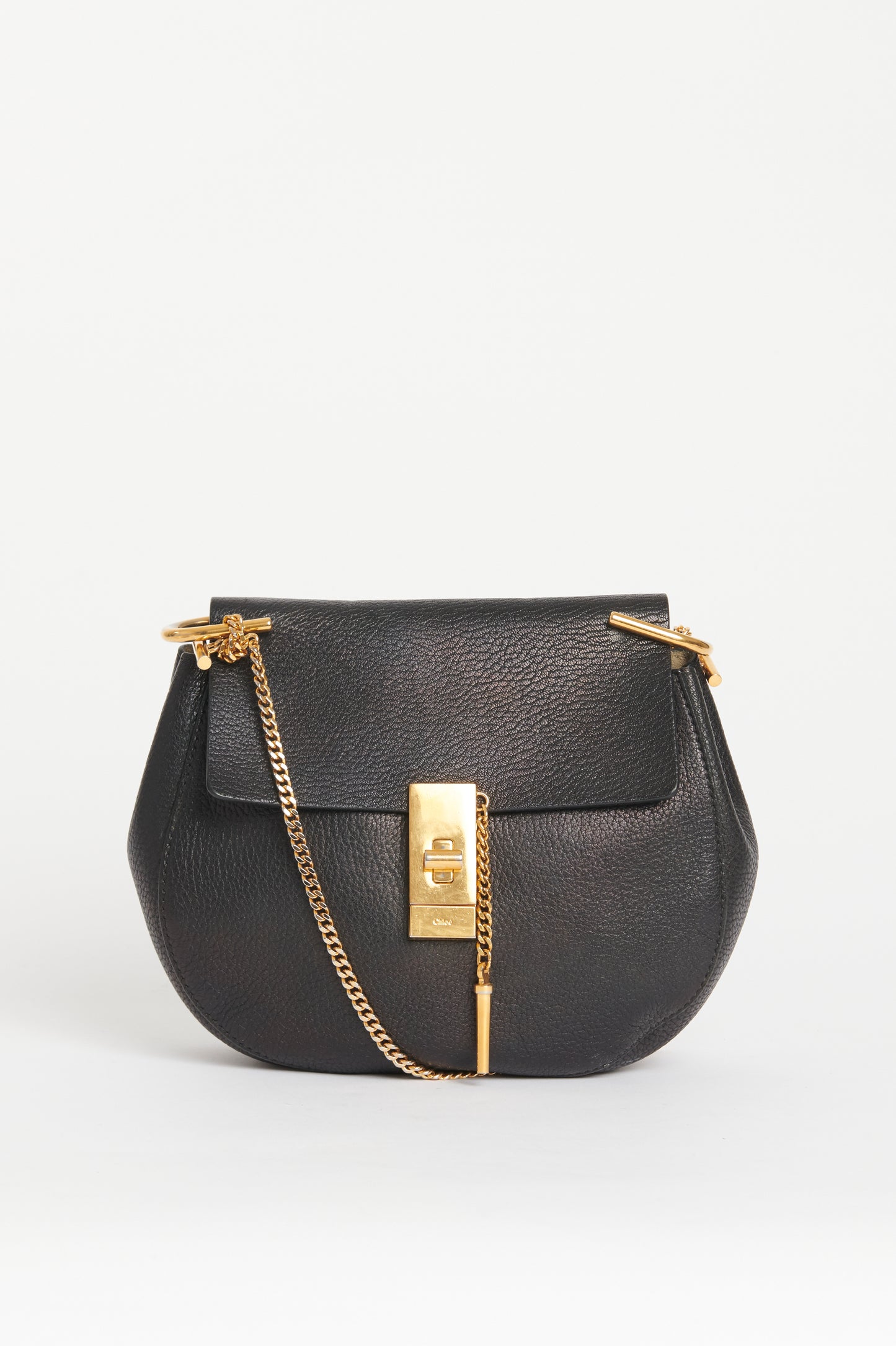 Black Grained Leather Preowned Drew Shoulder Bag