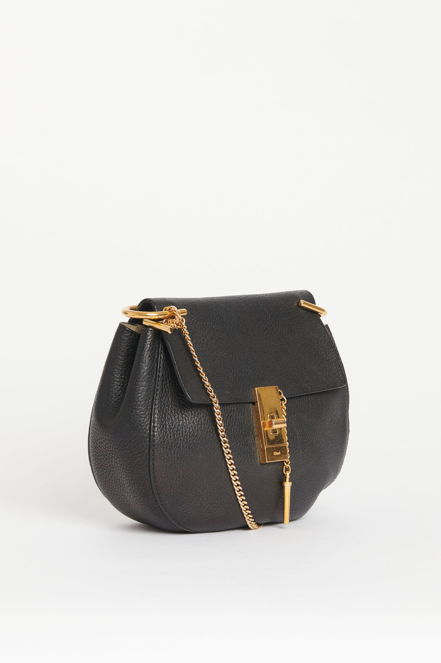Black Grained Leather Preowned Drew Shoulder Bag