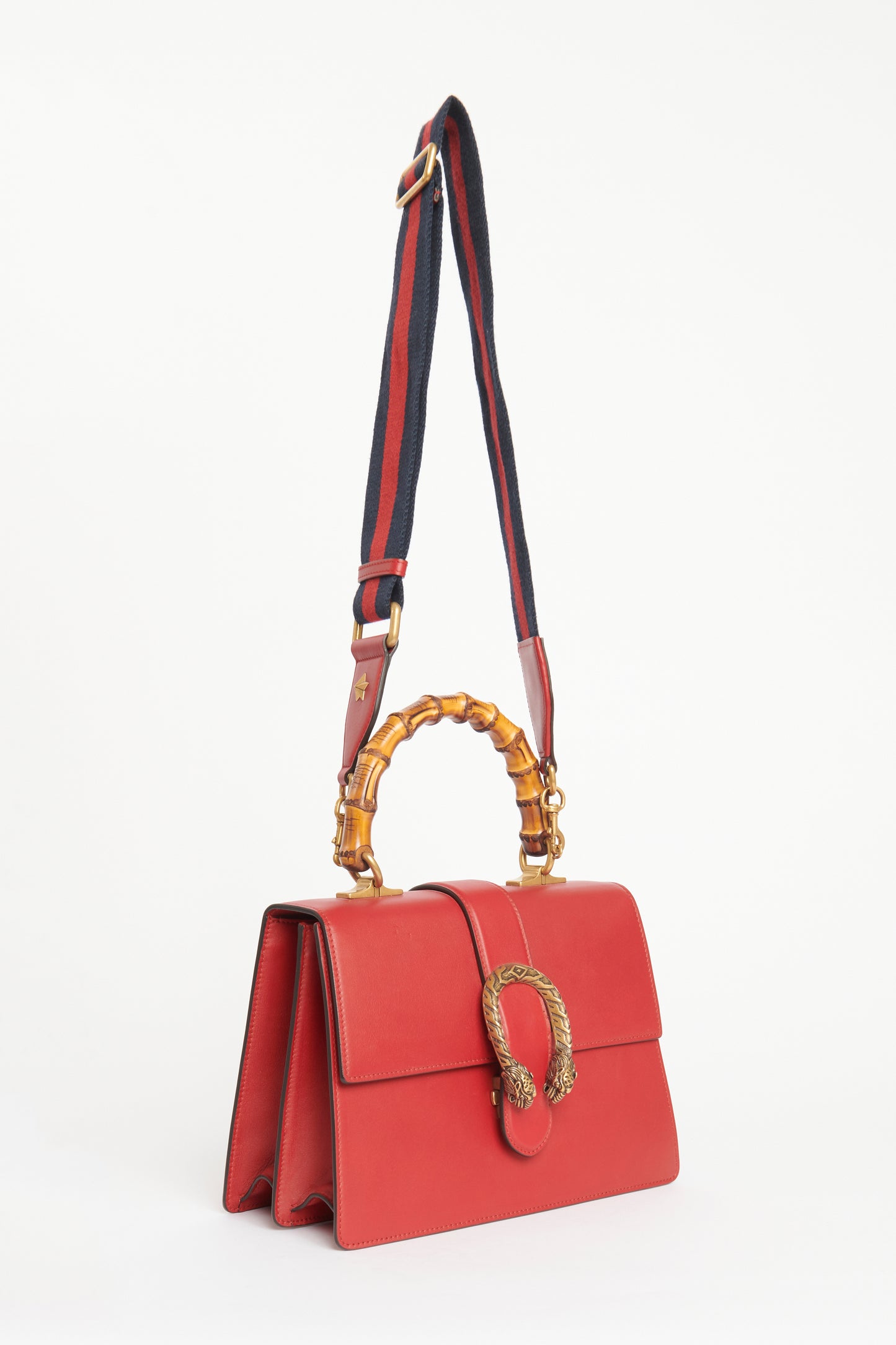 Red Hibiscus Leather Preowned Medium Dionysus Top Handle Bag