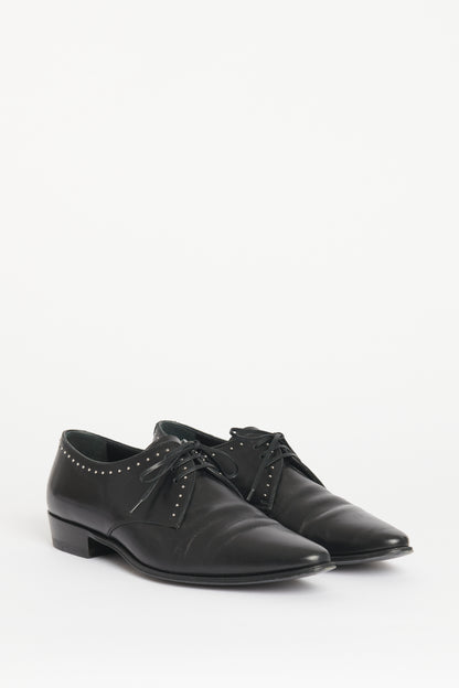 Black Leather Preowned Lace Up Jacno Studded Oxfords
