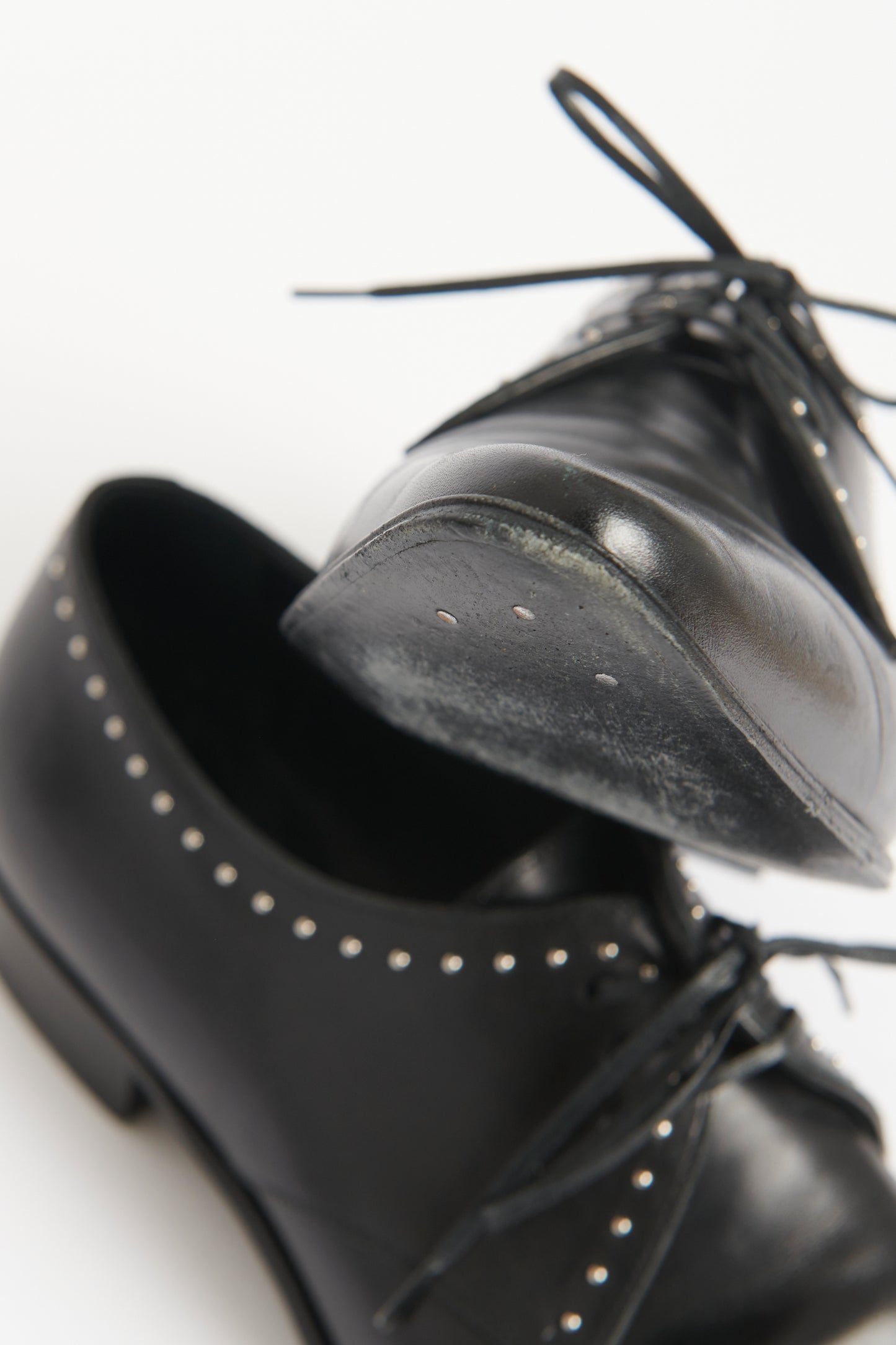 Black Leather Preowned Lace Up Jacno Studded Oxfords