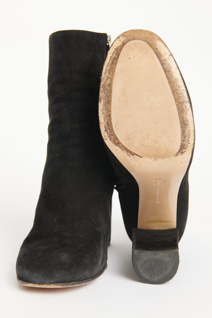 Black Suede Preowned Round Toe Heeled Boots
