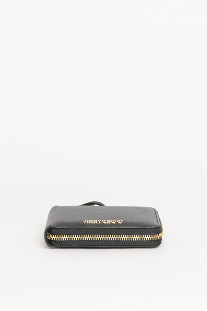 Black Leather Preowned Zip-Up Wallet