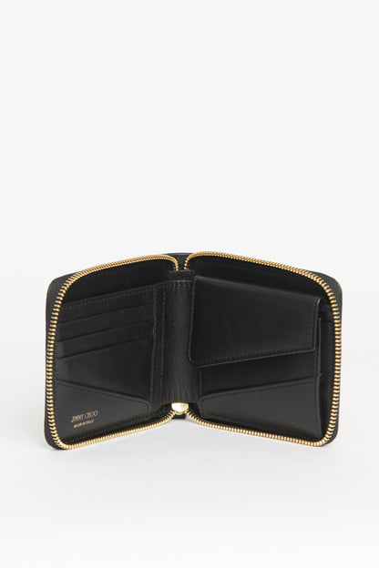 Black Leather Preowned Zip-Up Wallet