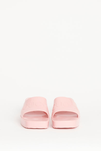 Pink Rubber Preowned Logo Slip-On Mules