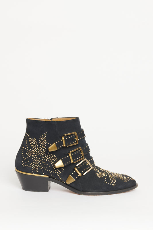 Black Suede Preowned Susanna Studded Ankle Boots