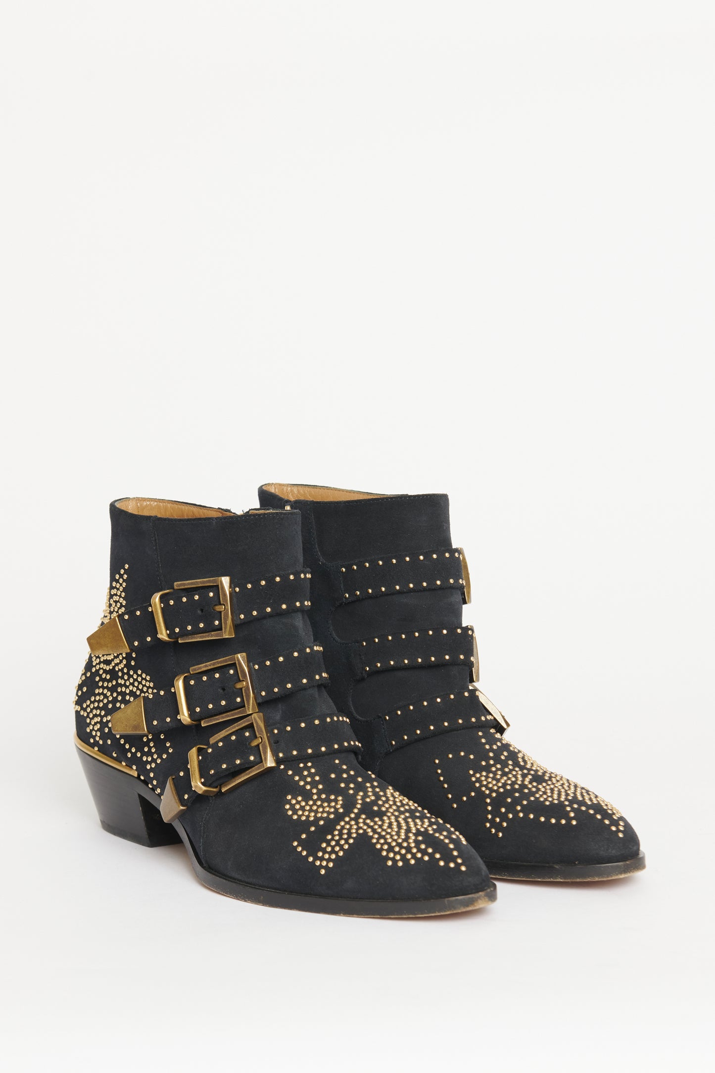 Black Suede Preowned Susanna Studded Ankle Boots