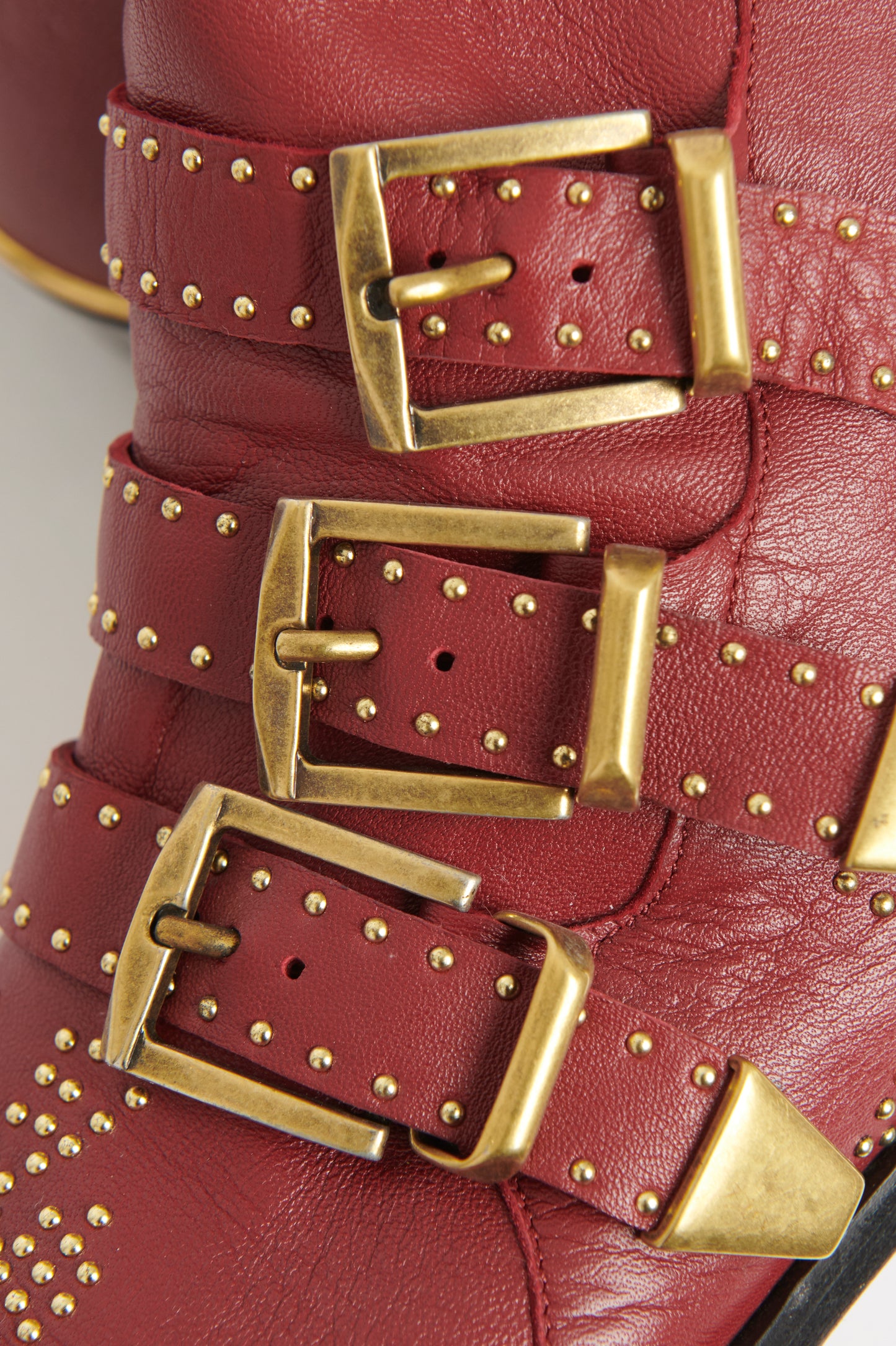 Burgundy Leather Preowned Susanna Studded Ankle Boots