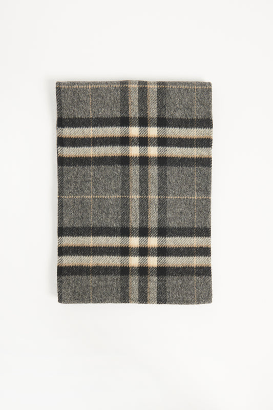 Grey Wool Check Preowned Doublé Scarf