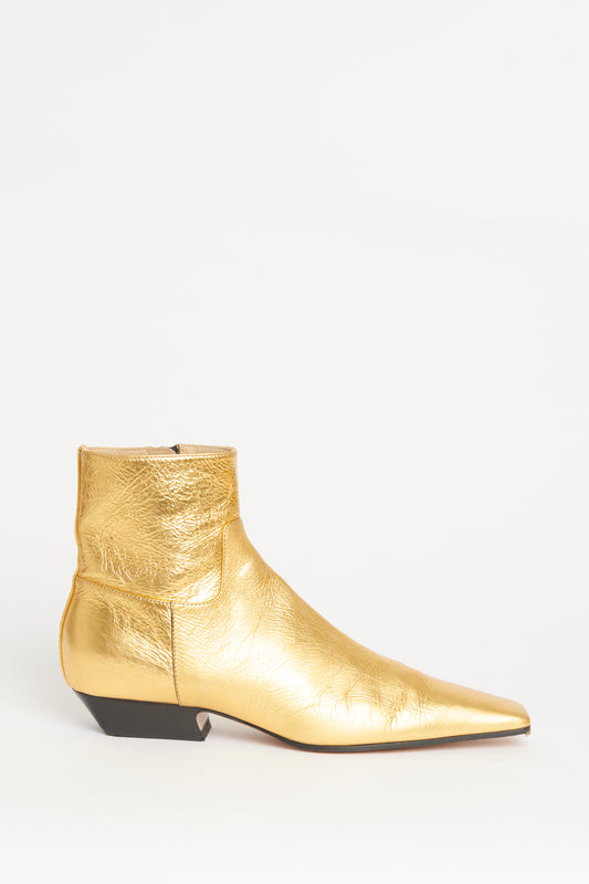 Gold Leather Preowned Marfa Ankle Boots