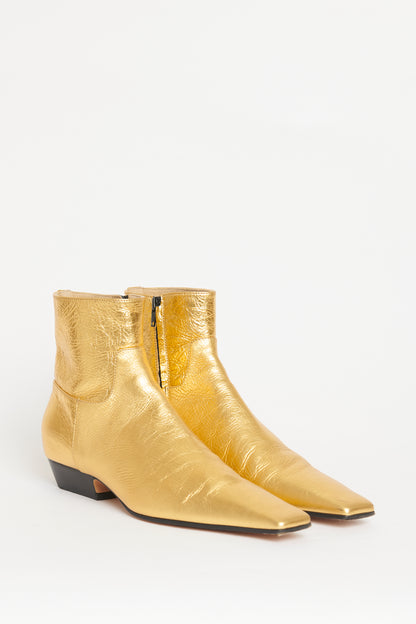 Gold Leather Preowned Marfa Ankle Boots