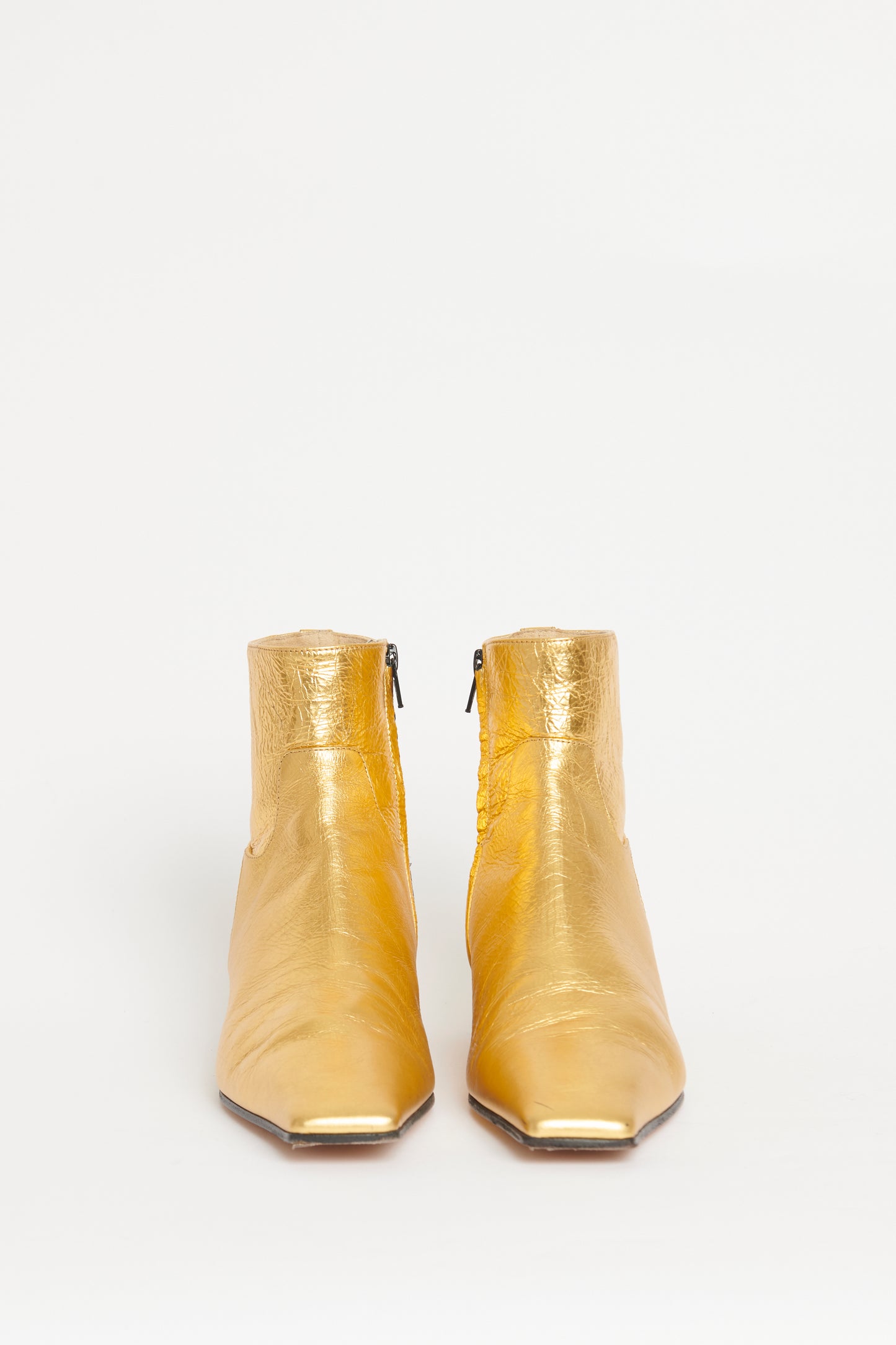 Gold Leather Preowned Marfa Ankle Boots