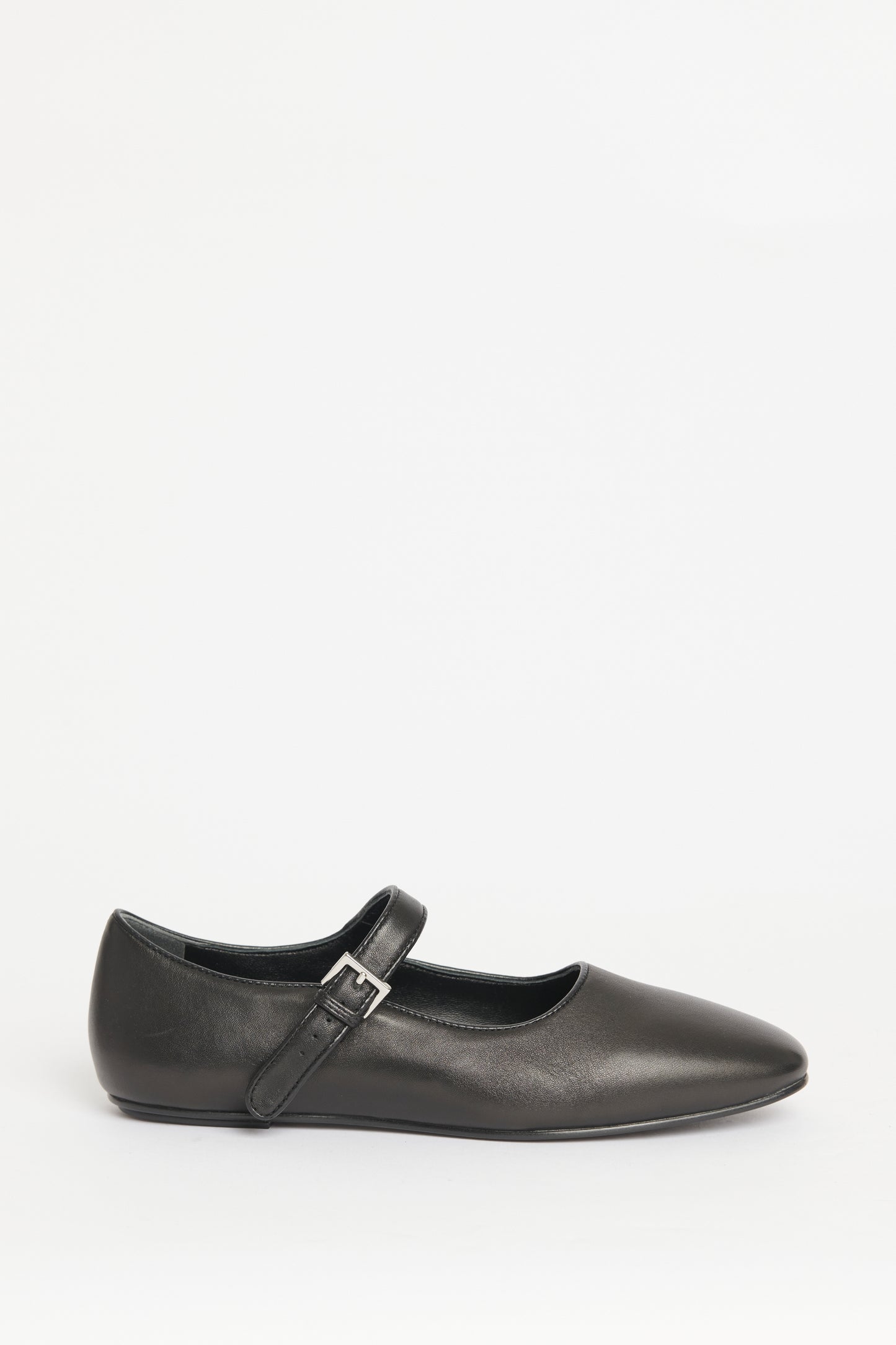 Black Leather Preowned Ava Mary Jane Ballet Flats