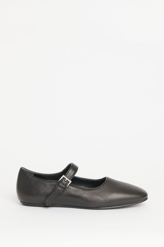 Black Leather Preowned Ava Mary Jane Ballet Flats