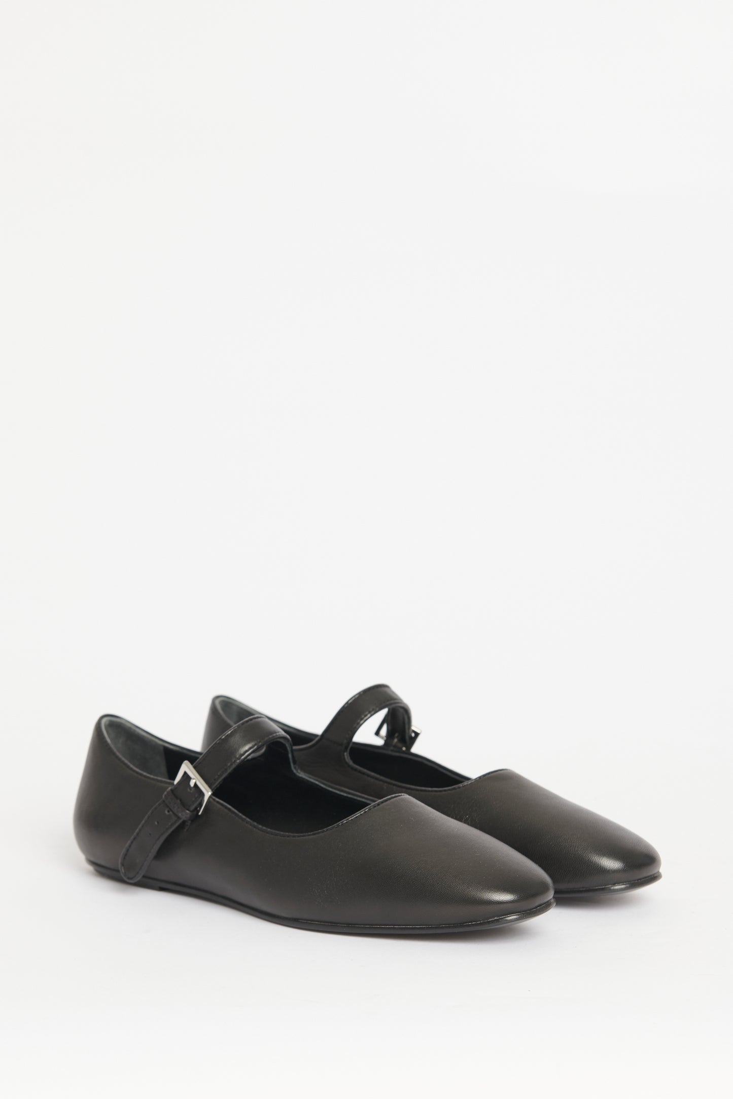 Black Leather Preowned Ava Mary Jane Ballet Flats