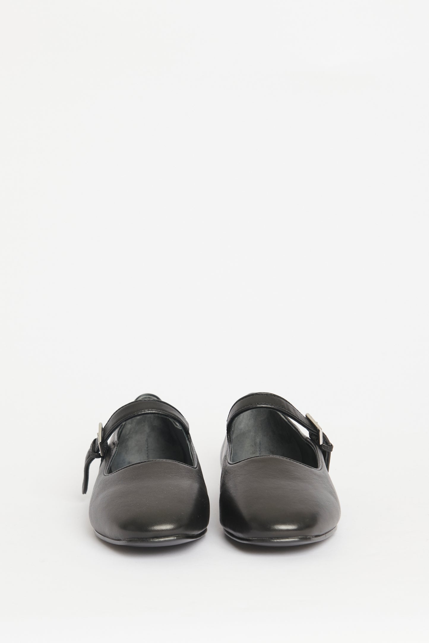 Black Leather Preowned Ava Mary Jane Ballet Flats