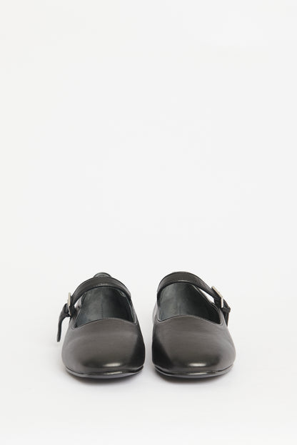 Black Leather Preowned Ava Mary Jane Ballet Flats