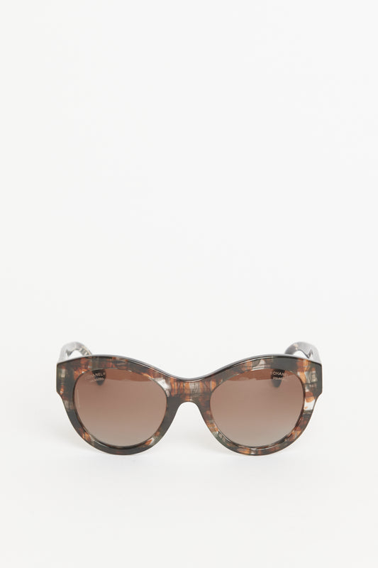 Brown Acetate Preowned Butterfly Check Sunglasses