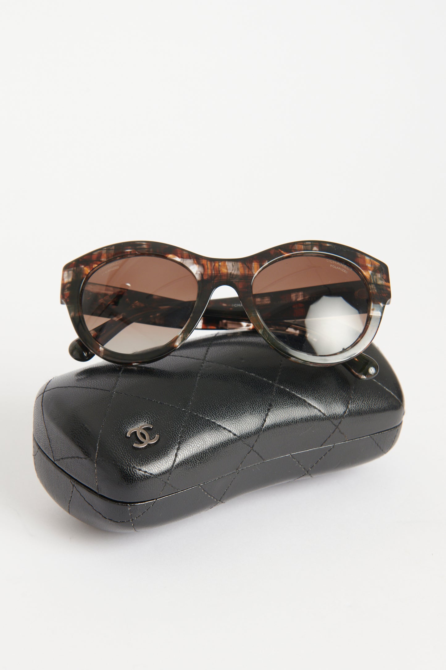 Brown Acetate Preowned Butterfly Check Sunglasses