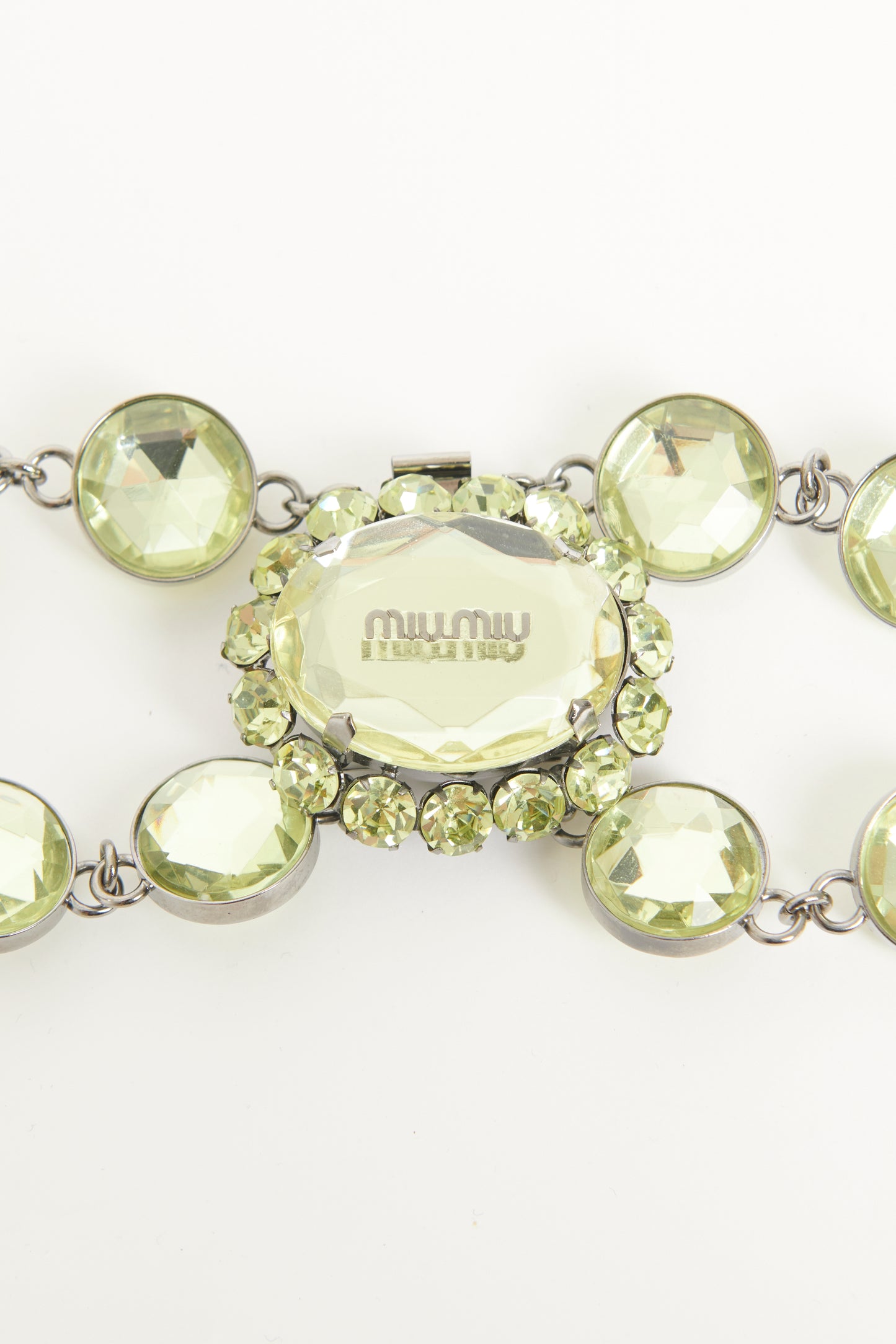Gunmetal Tone Preowned Green Crystal Cuff Bracelet