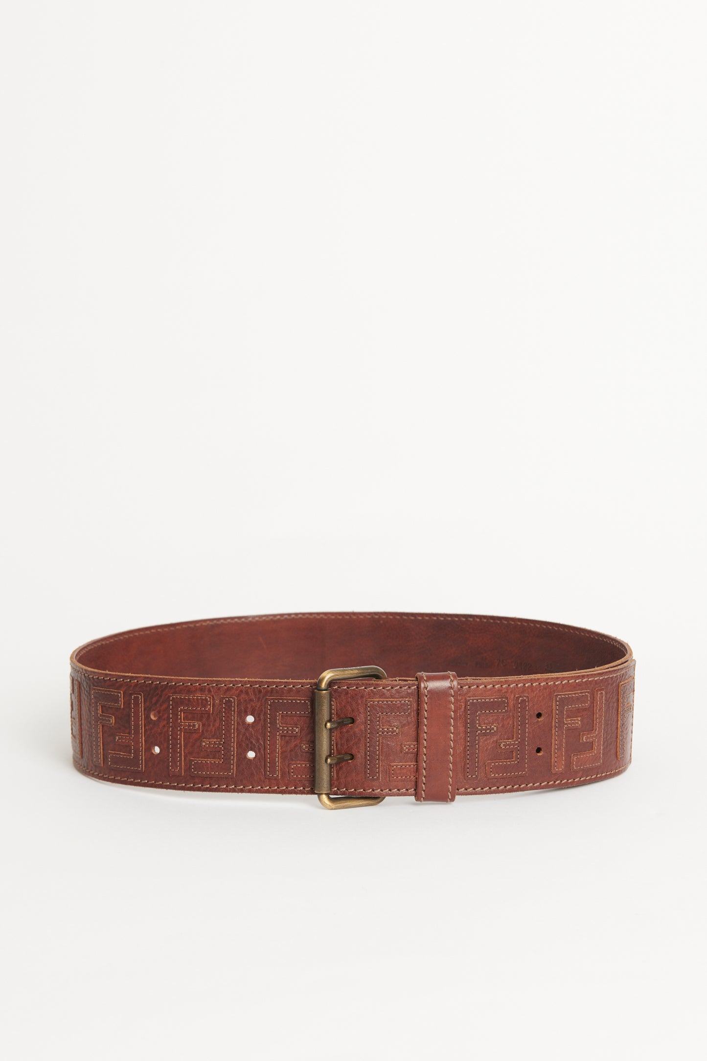 Brown Leather Preowned Embroidered Zucca Wide Belt