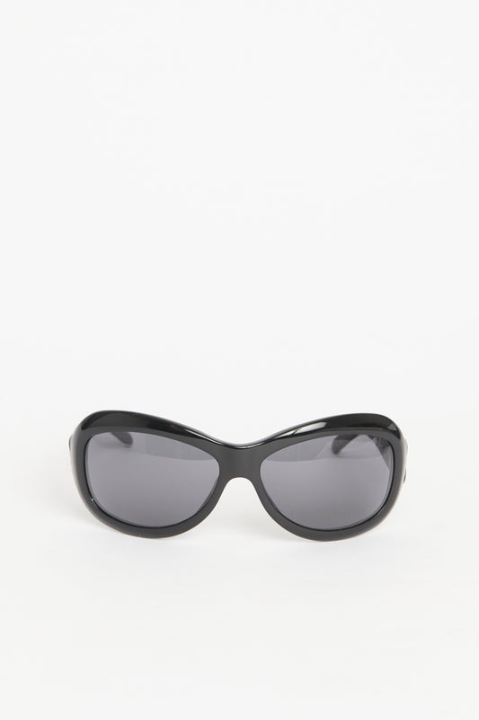 Black Acetate Preowned Oval Quilted CC Sunglasses