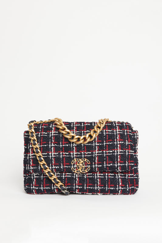 2020 Navy Tweed Preowned 19 Quilted Crossbody Bag