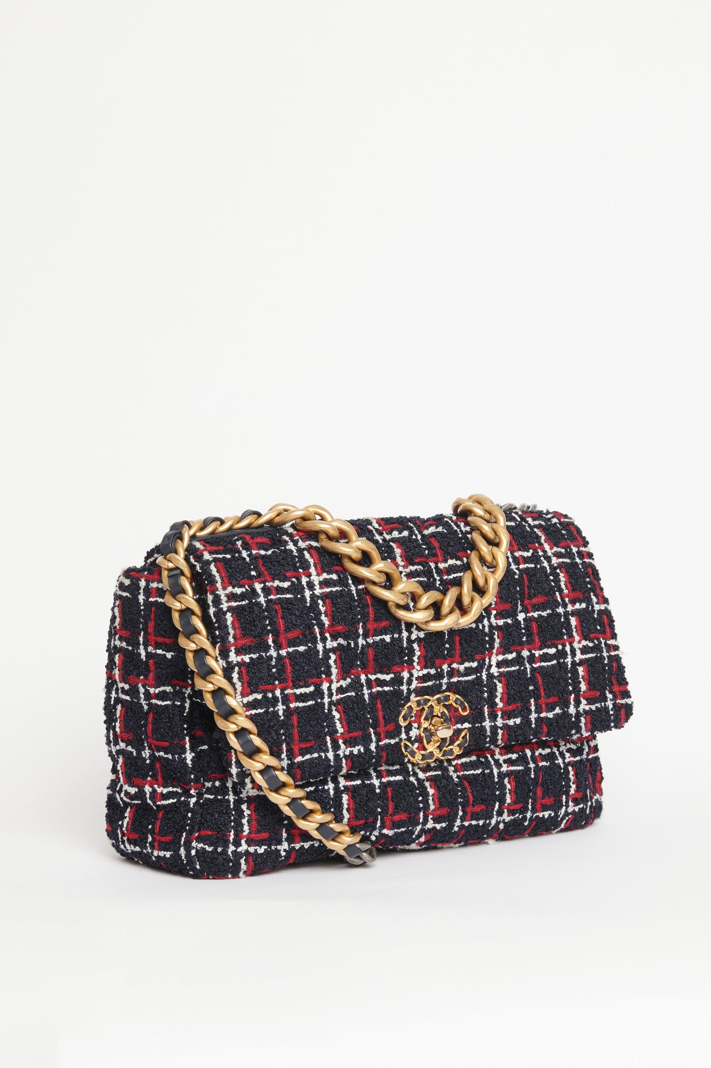 2020 Navy Tweed Preowned 19 Quilted Crossbody Bag