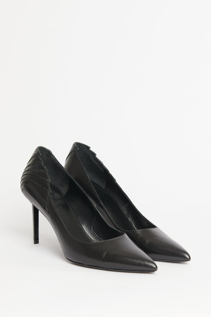 Black Leather Preowned Sharp Pumps