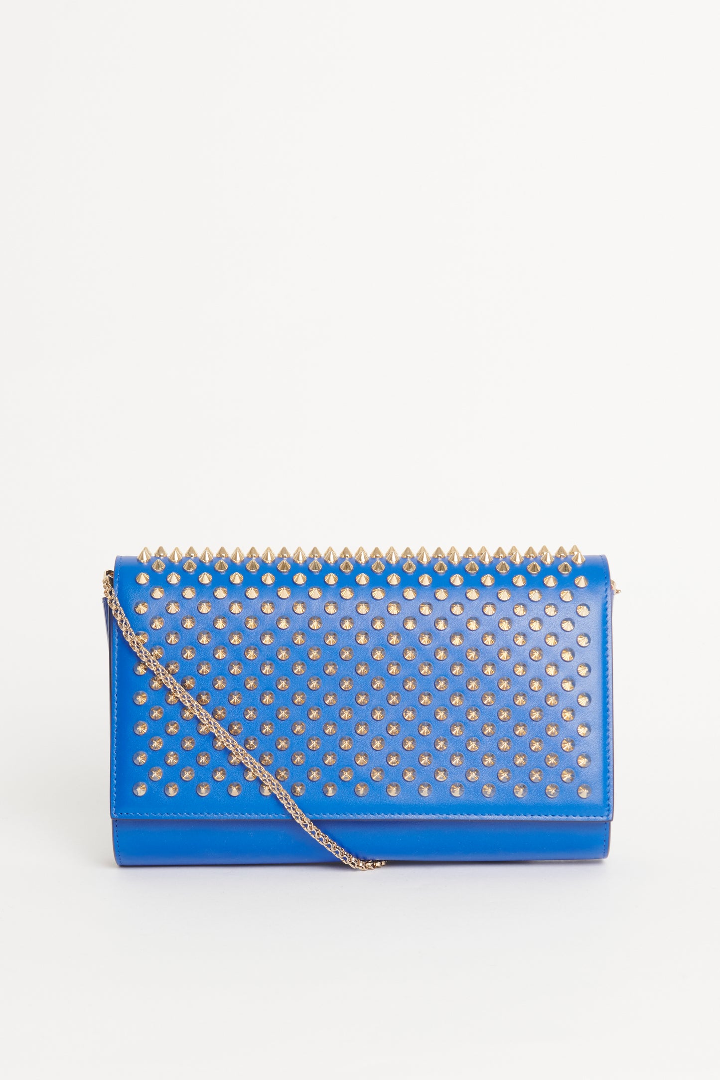 Electric Blue Leather Preowned Paloma Spike Clutch Bag With Chain