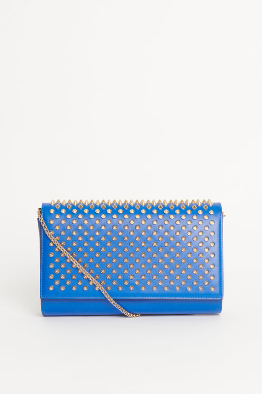 Electric Blue Leather Preowned Paloma Spike Clutch Bag With Chain
