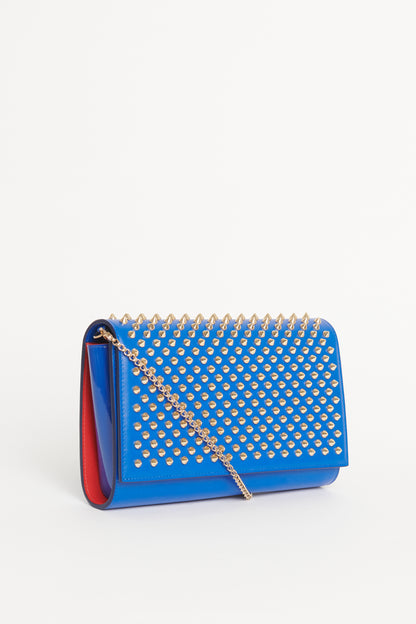 Electric Blue Leather Preowned Paloma Spike Clutch Bag With Chain